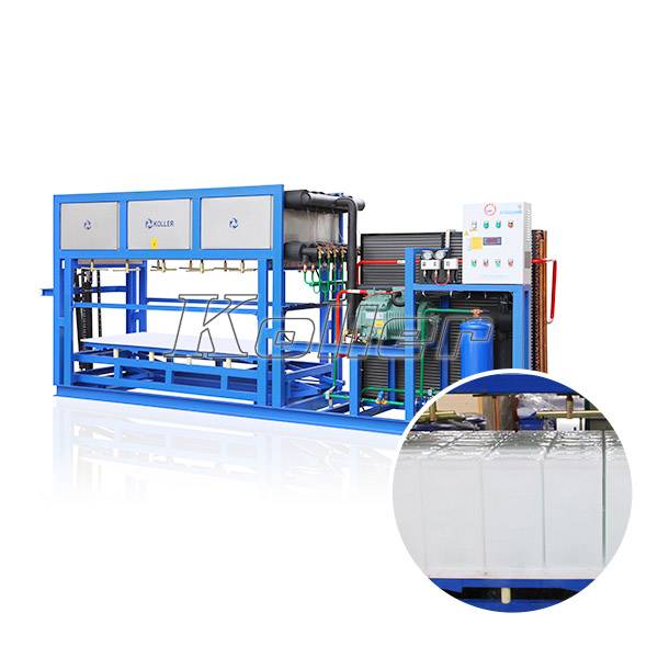 Block ice machine for concrete cooling on construction site