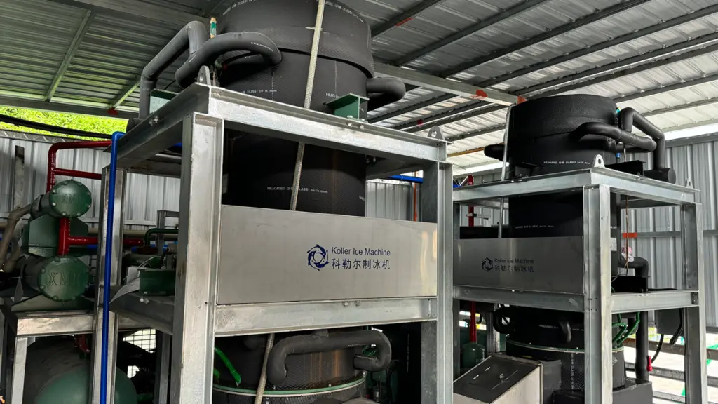 Large commercial Koller tube ice machine system in operation